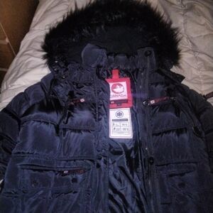 Canada weather long down jacket with zippers on sides nice warm Hood